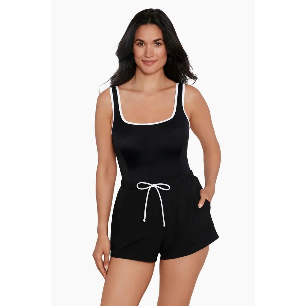 Shape Solver Tank Short One Piece Swimsuit 10 NWT Tummy Control Romper Pool